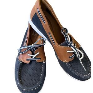 NEW Clarks Collection Jocolin Vista Boat Shoes Womens 7 Leather Preppy Navy